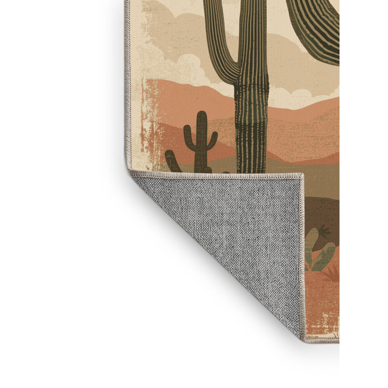 Tapis beige rustique lavable à la machine Ortmund Saguaro, Rond 5 pi