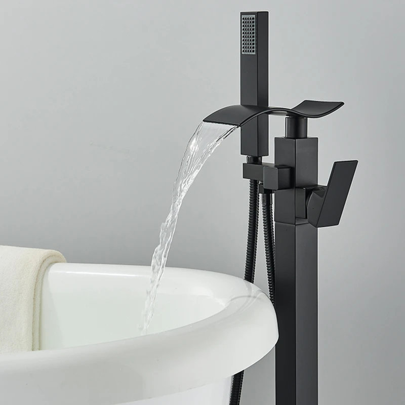 Floor Waterfall Faucet with Diverter, Matte Black