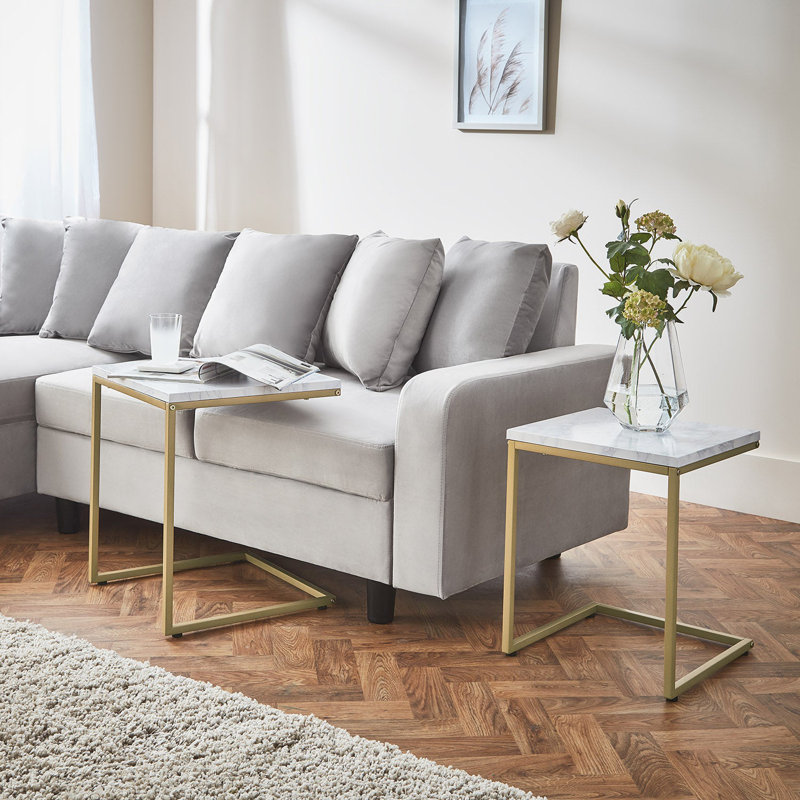 Kalyssa Frame Nesting Tables, White Marble, Gold