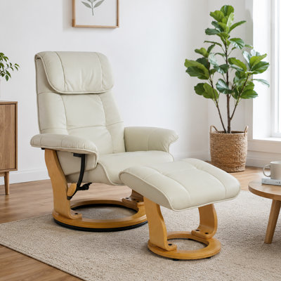 Beaucet 31.5" Wide Genuine Leather Swivel Recliner with Ottoman