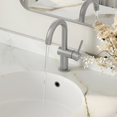 Single Handle Pull-Down Bathroom Faucet with Dual-Function Sprayer, Brushed Stainless Steel, Single Hole Vanity Sink Faucet