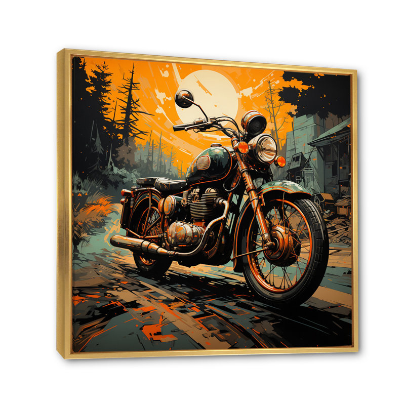 «Orange Orange Black Moto Road Rhythms III», reproduction sur toile, H 36 po x l 36 po x P 1,5 po, Cadre flottant doré