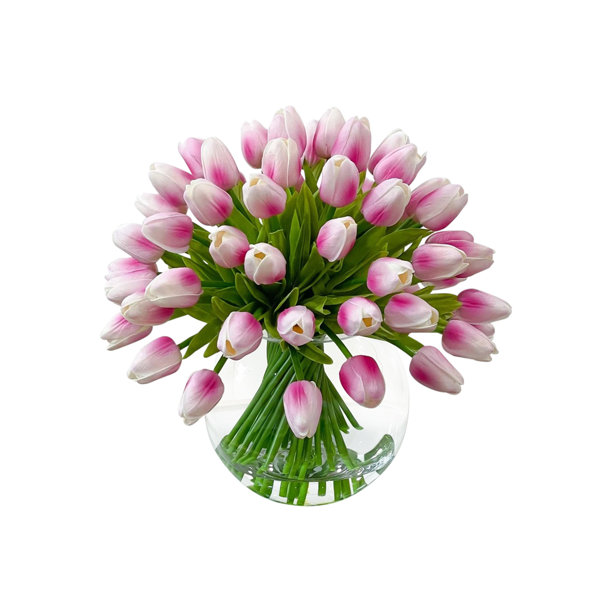 Real Touch Tulips Centerpiece In Vase, Pink Ombre White