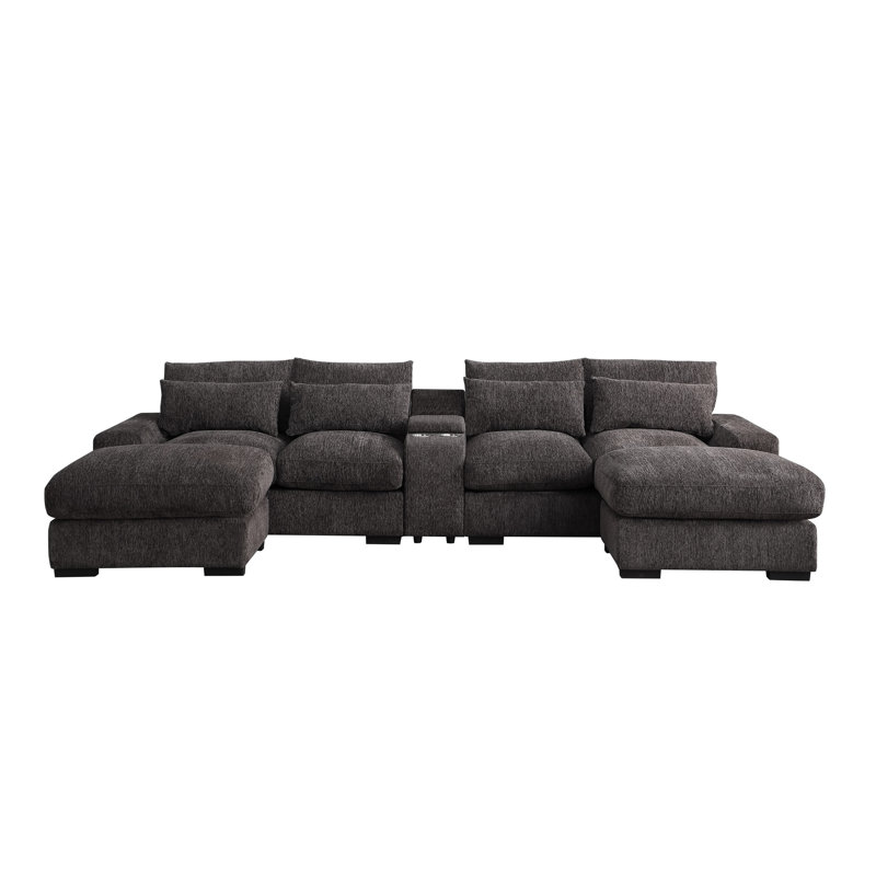 Upholstered Sofa & Chaise, Coffee Flannelette