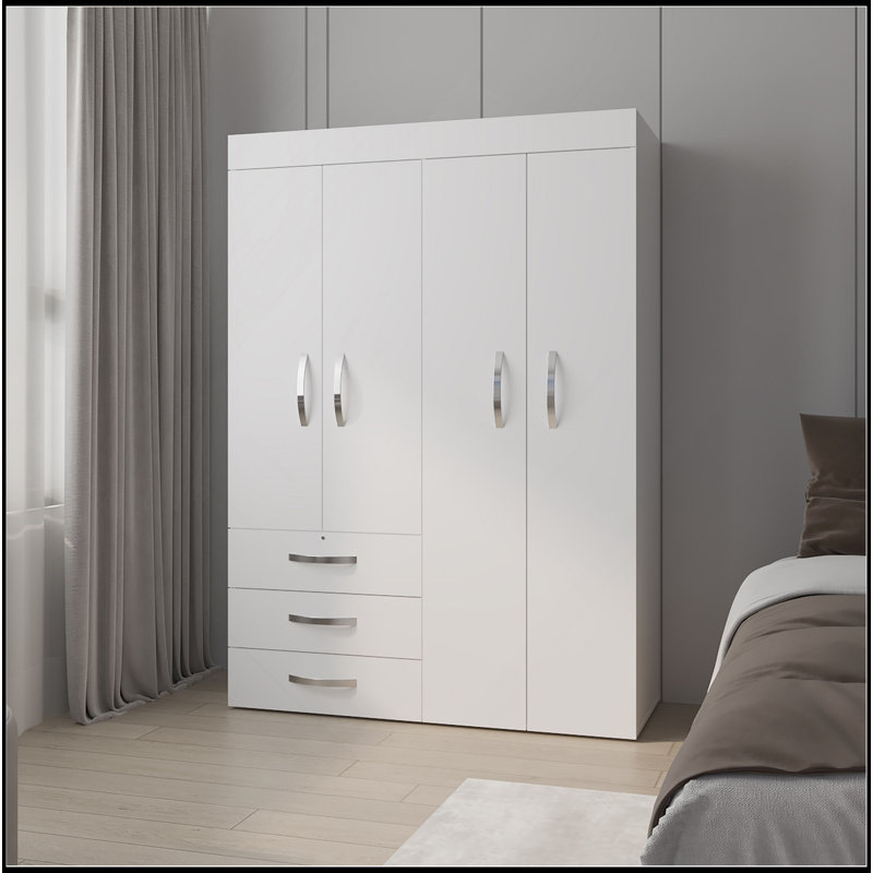 Garde-robe à 4 portes avec tiroirs et tablettes Laurens