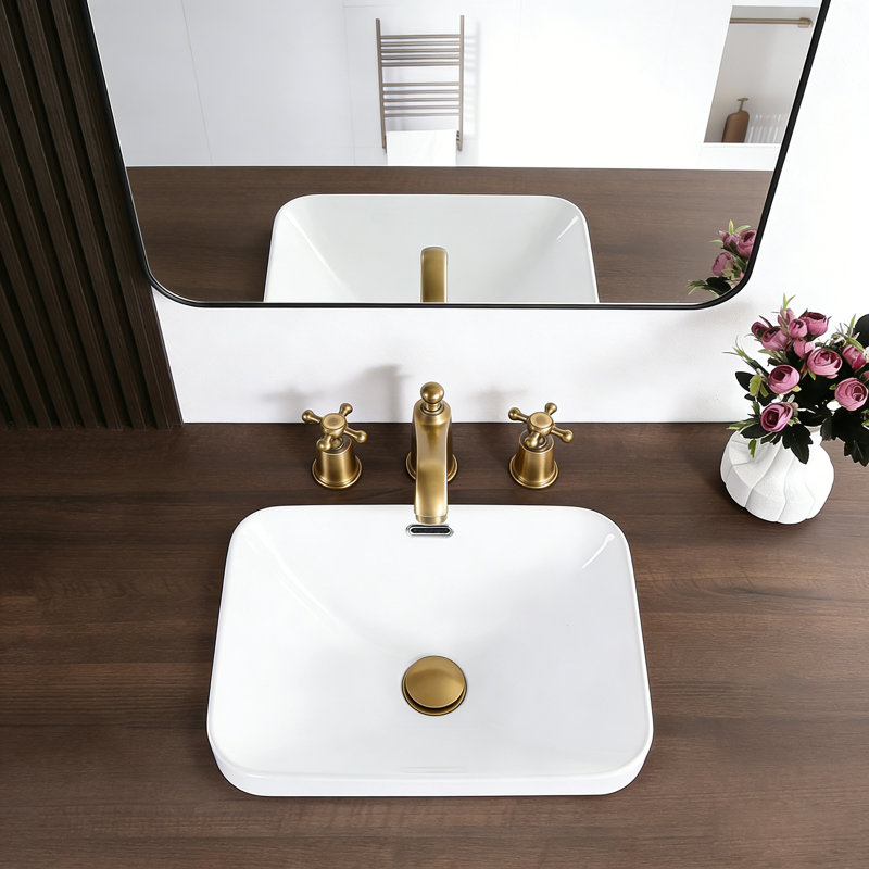KARAMAG 18.2"X13.3" Small Drop In Bathroom Sink With Overflow Rectangular Compact Design