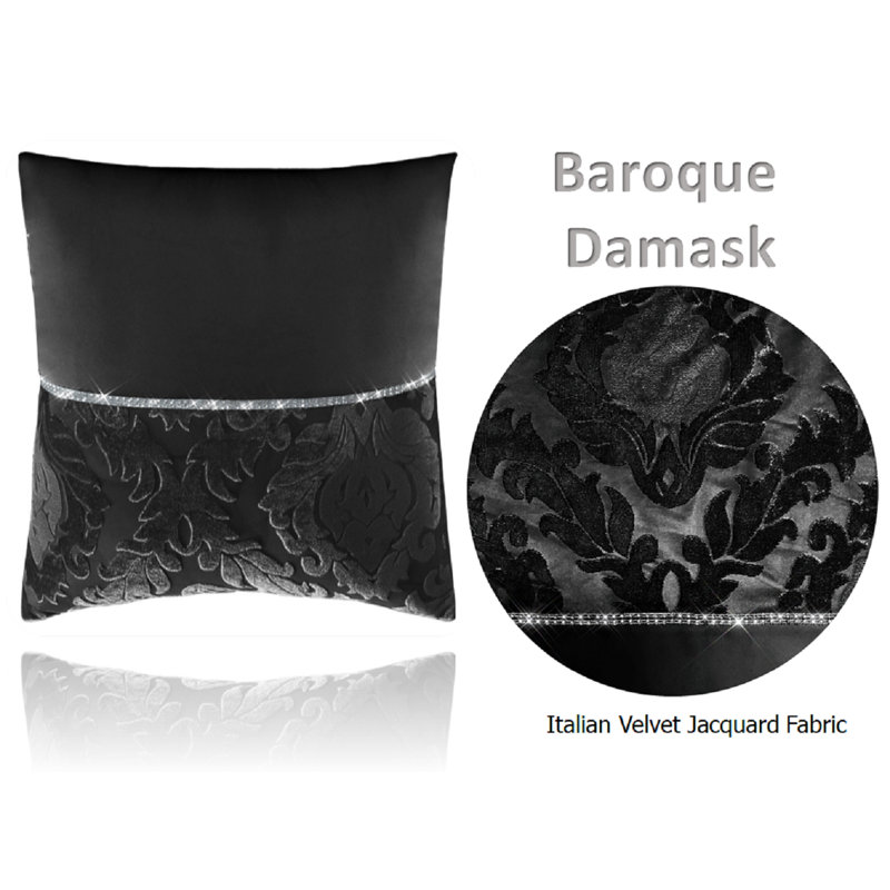 Adonica Damask Square Throw Cushion Cover, Black