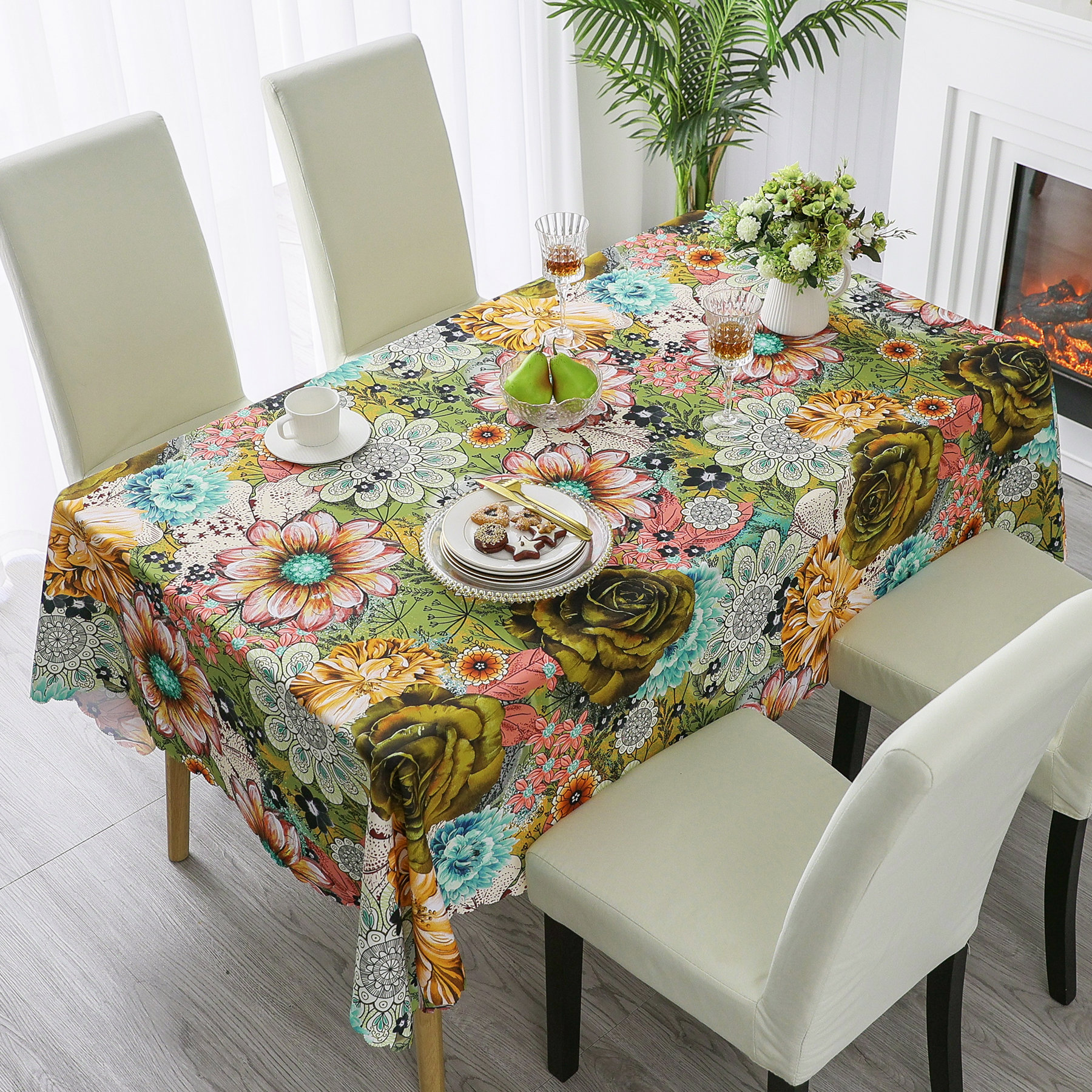 Leaf and Sun Print Tablecloth Simple Modern Abstract Home Kitchen