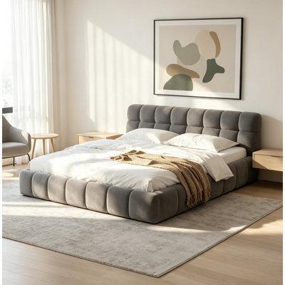 Upholstered Double Bed with Unique Mattress Design
