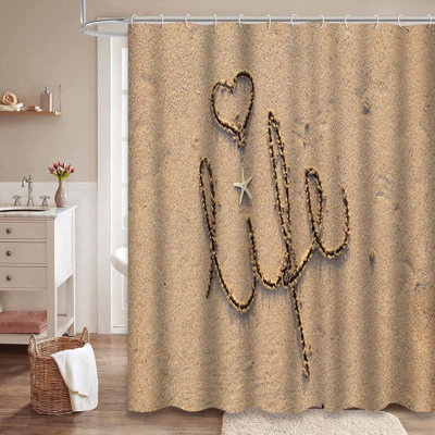 Mot «Sand», plage, côtier, dessiné, cœur, lettres, lettres «Love Nature» avec 12 crochets