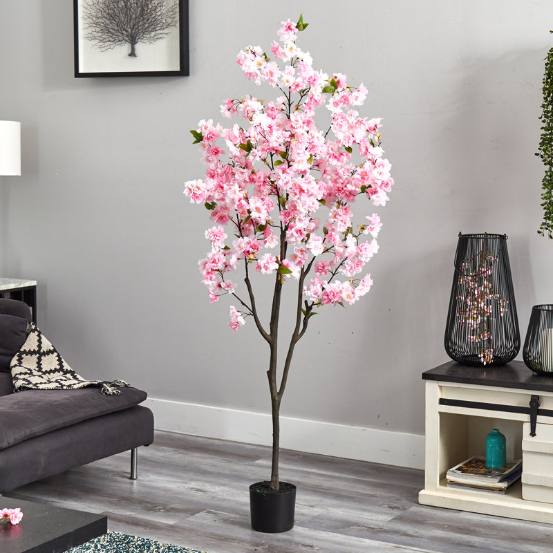 6ft Pink Faux Cherry Blossom Tree in Black Planter