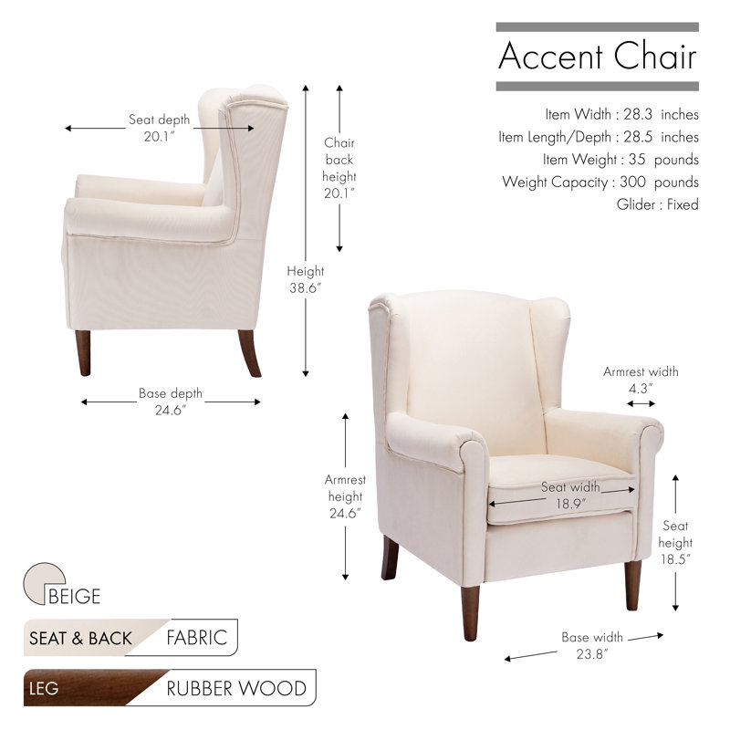 Fauteuil d'appoint Jacy Red Barrel Studio®, revêtement en tissu, pieds en bois d'hévéa, Mélange de polyester beige