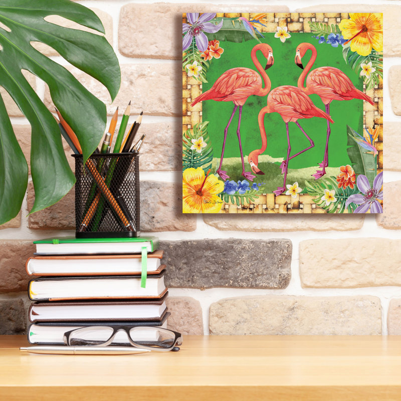  «Tropical Flamingo Trio» par Nicole DeCamp, art mural sur toile, 12 po x 12 po, H 12 po x l 12 po