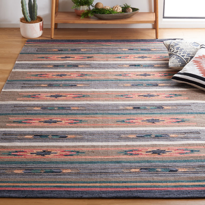 Conanso Flatweave Cotton Southwestern Rug, Rectangle 5' x 8'