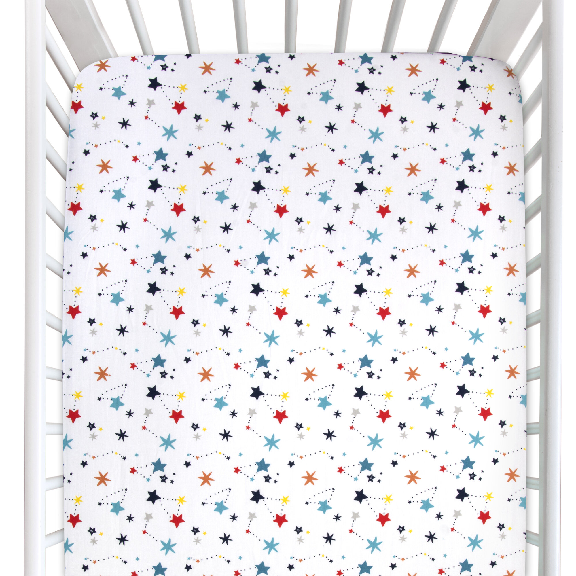 White/Red 100% Cotton - Piece Standard Crib Fitted Sheet