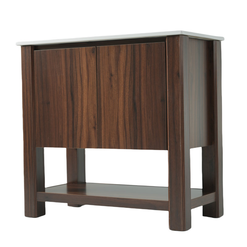 Meuble-lavabo 36 po avec comptoir en céramique, armoire et tablette ouverte, Marron foncé