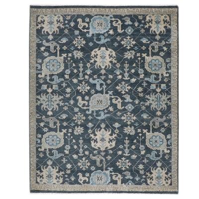 Tapis gris en laine noué à la main 8 pi 5 po x 10 pi 4 po Oushak