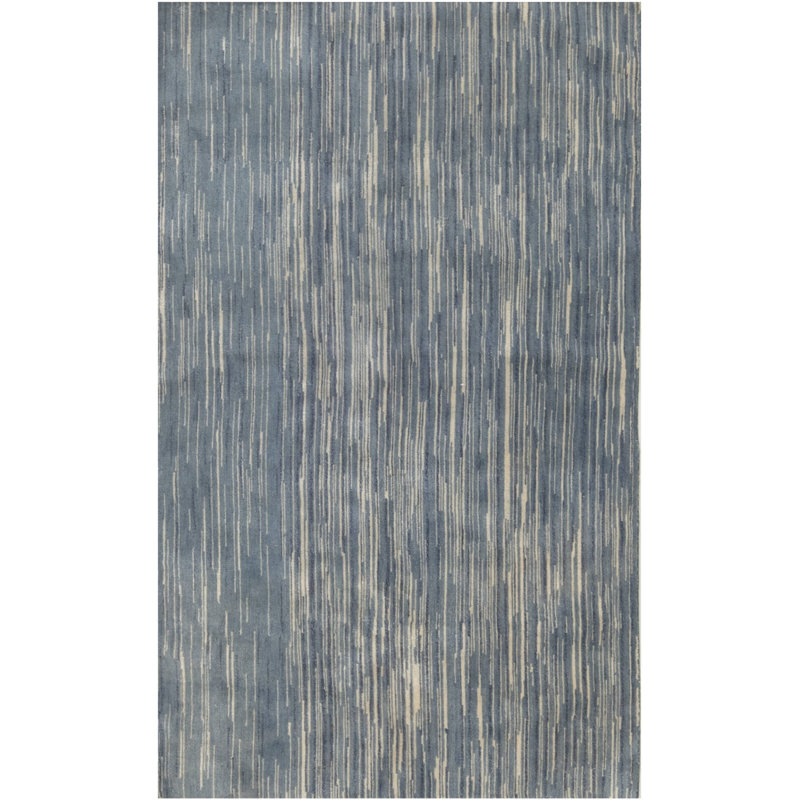 Tapis beige / bleu en laine 3 pi 7 po x 5 pi Modern