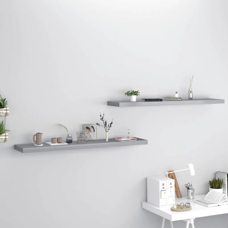 Arson 2 Piece Floating Shelf, 3.8cm H x 23.5cm W x 120cm D, High Gloss Black