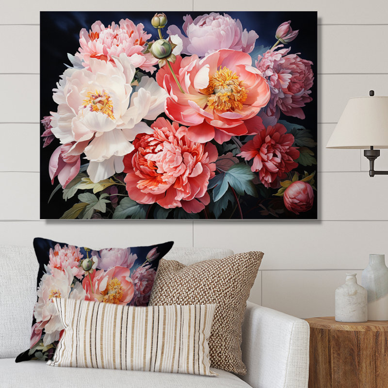 China Art Peony Bouquet - China Art Framed Art, 16" H x 32" W, Wrapped Canvas