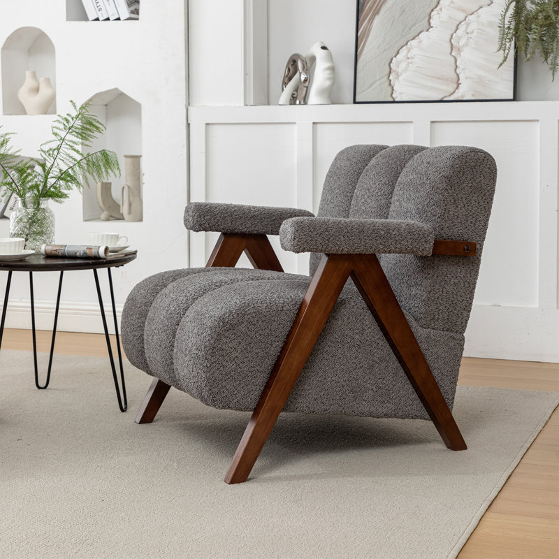 Fauteuil Draedyn rembourré avec pieds en bois massif, Gris, 1