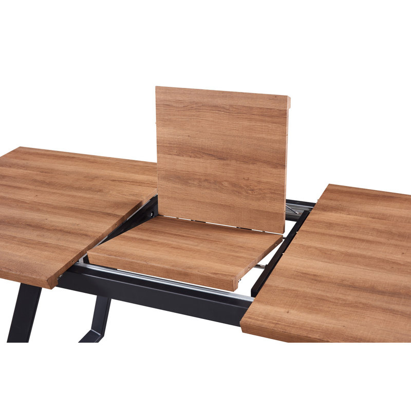 Eatonton 6 Person Dining set - a Rectangular Extendable Dining Table with Metal Legs and a Set of 6 Faux Leather Dining Chairs for Dining Room - Modern Dining Table Set
