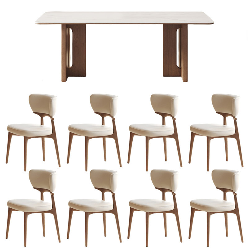 European light luxury rectangular dining table set, 29.5"H x 78.7"L x 31.5"W