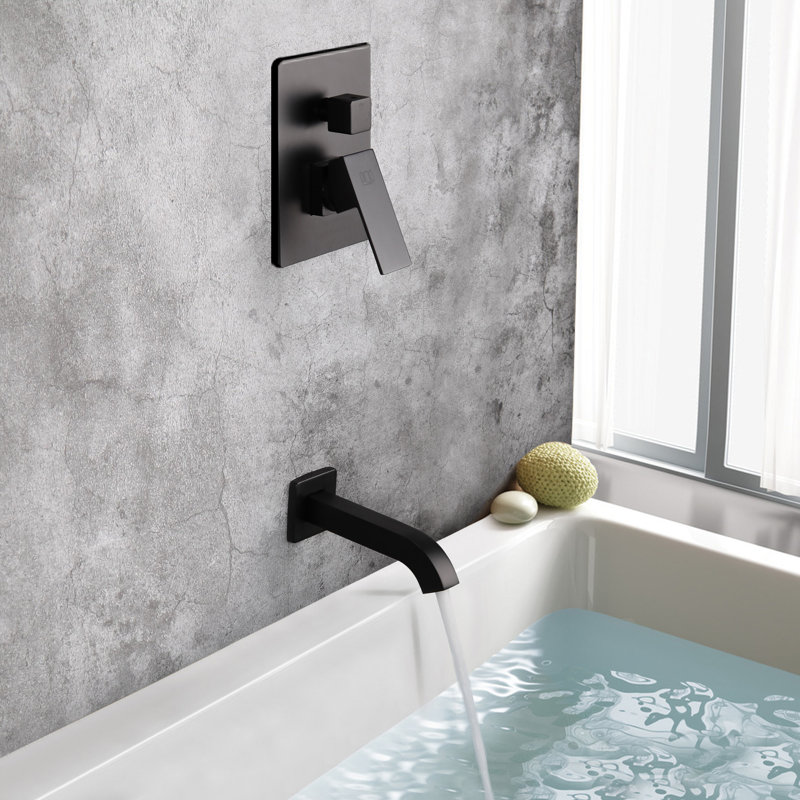 Bathroom Shower Faucet System. Rainfall Shower Faucet with Tub Spout and Handheld Showerhead, Black