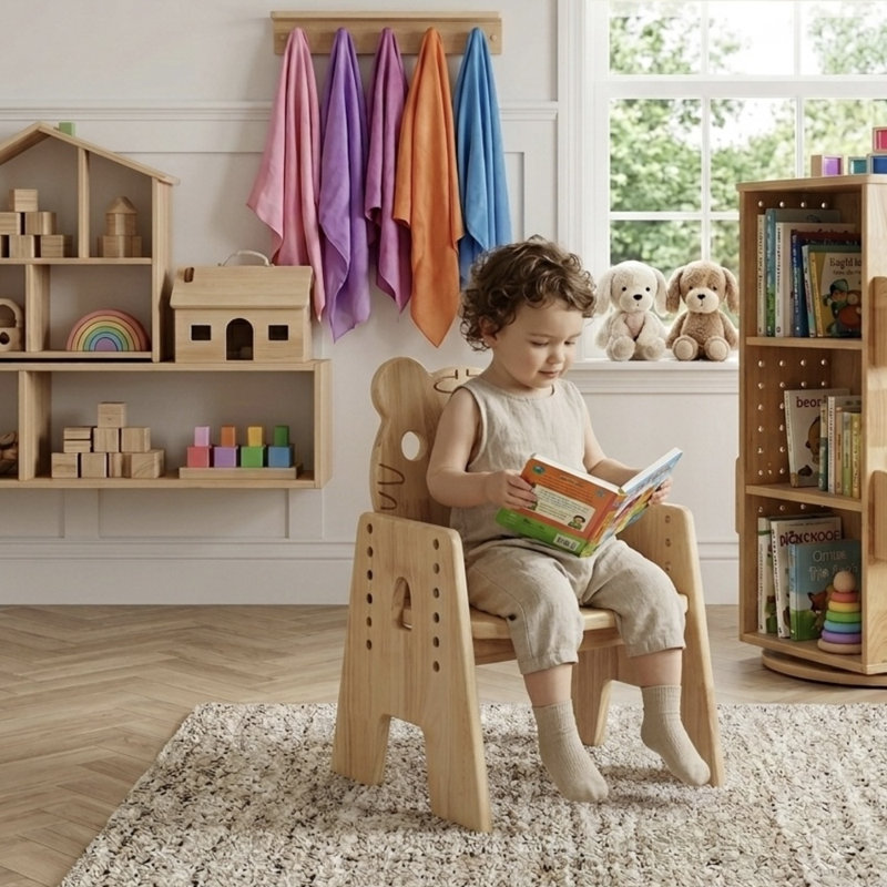 Solid Wood Adjustable Kids Chair for Toddlers and Kids with Tiger Backrest, Tiger