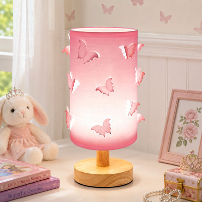 Pink 3D Butterfly Princess Table Lamp with Wood Base, 3-Color Dimming and Adjustable Brightness, Decorative Lighting for Girls, Kids and Teens in Bedrooms, Living Rooms and Bedside Areas