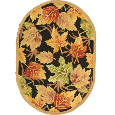 Tapis noir / doré en laine touffeté à la main Kinchen
