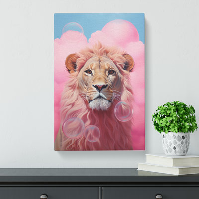 Lion Bubble Gum Painting - Wrapped Canvas
