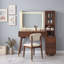 Meuble-lavabo Mid-Century avec miroir DEL, 5 tiroirs, station de charge et armoire en verre trempé cannelé-132914733