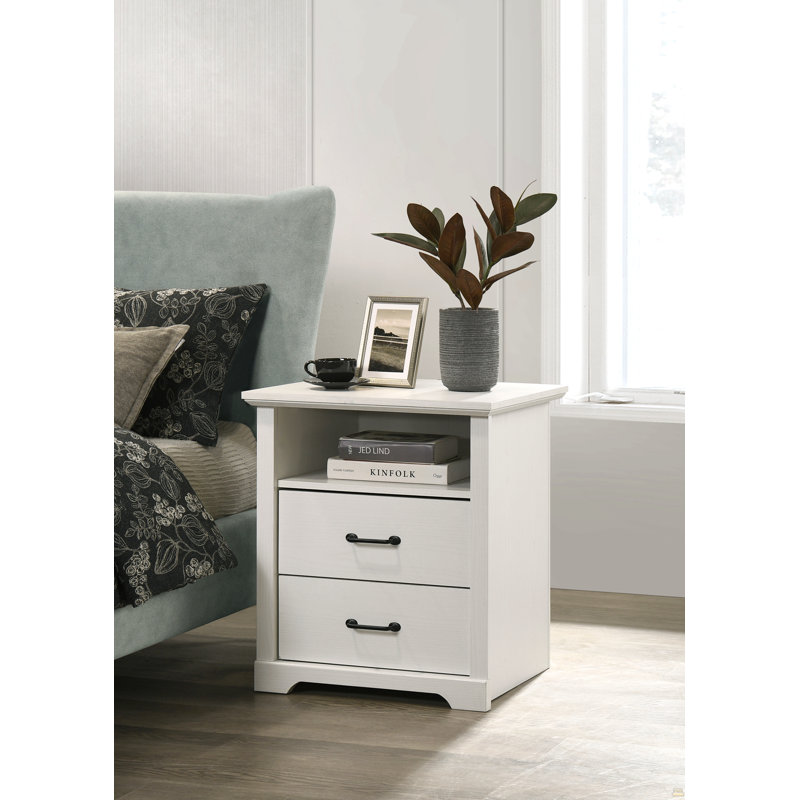22"W 2-Drawer Nightstand Bedside Table With USB Charging  Ports, White