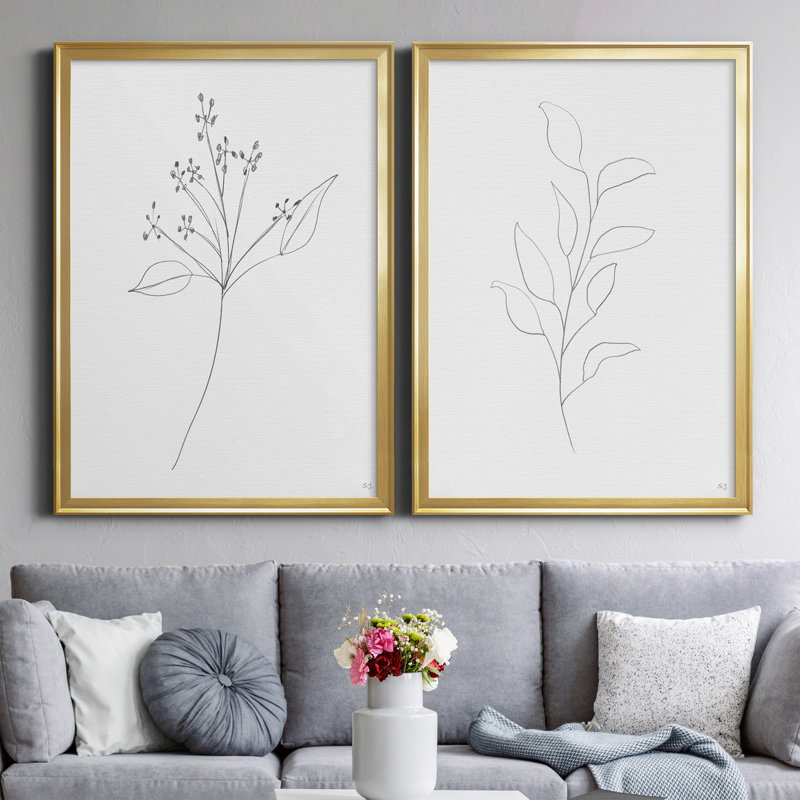 Botanical Gesture V - Ensemble de 2 reproductions de cadres photo sur toile, Or, H 26,5 po x l 73 po x P 1,5 po