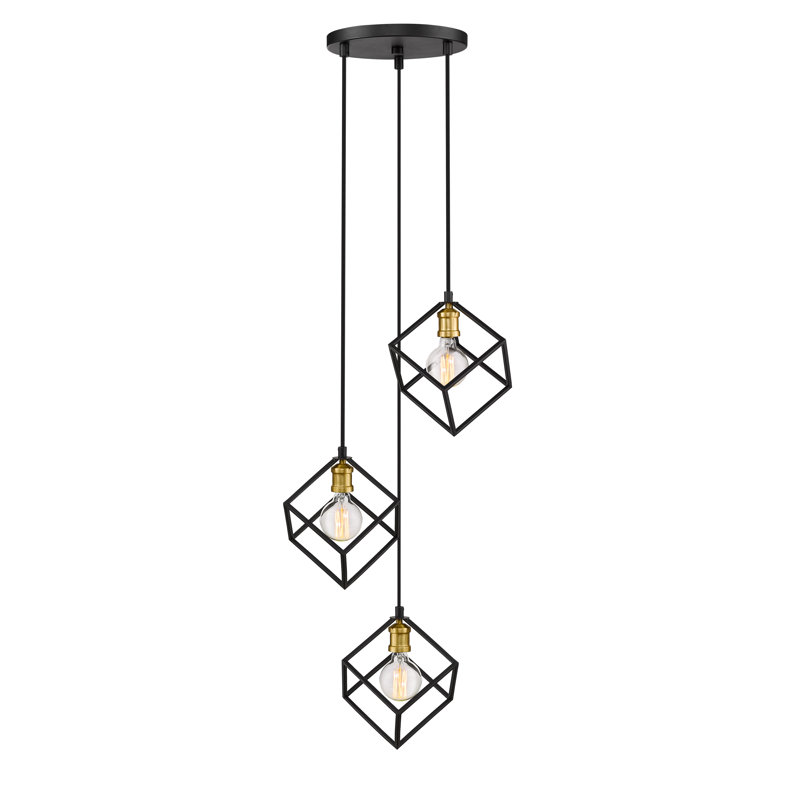 Luminaire suspendu géométrique à 3 lumières Dikomo, Bronze / laiton vieilli
