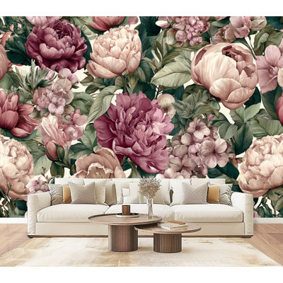 Papier peint auto-adhésif à motif de fleurs sauvages, pivoines roses douces, cerisiers en fleurs, H 69 po x l 96 po, papier peint amovible en PVC, adhésif pour chambre à coucher, bureau à domicile