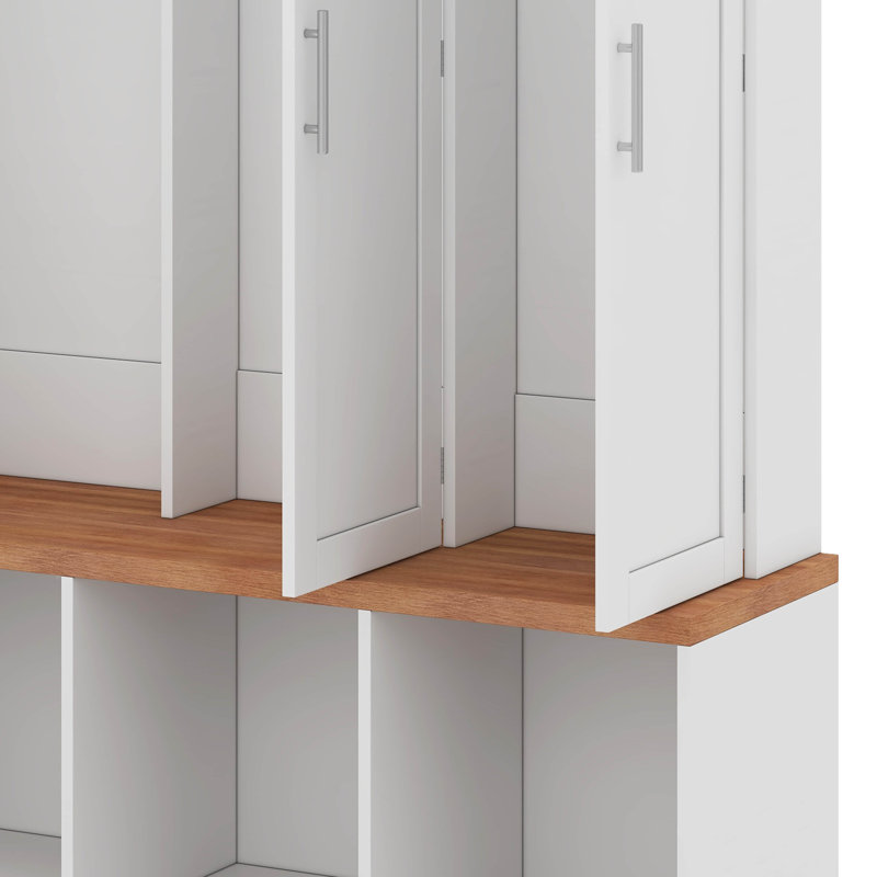 Farmhouse Hall Tree With Hanging Hooks, Mudroom Bench With Open Compartments, White