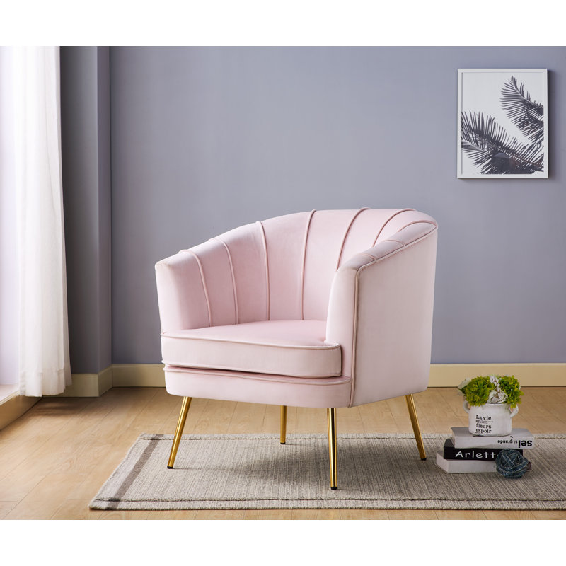 Fauteuil demi-tonneau 88,26 cm de large Liri, Velours rose tendre