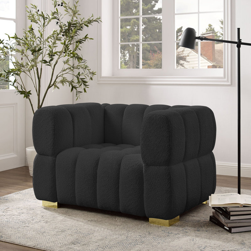 Fauteuil d'appoint rembourré Makirah, Bouclé gris foncé