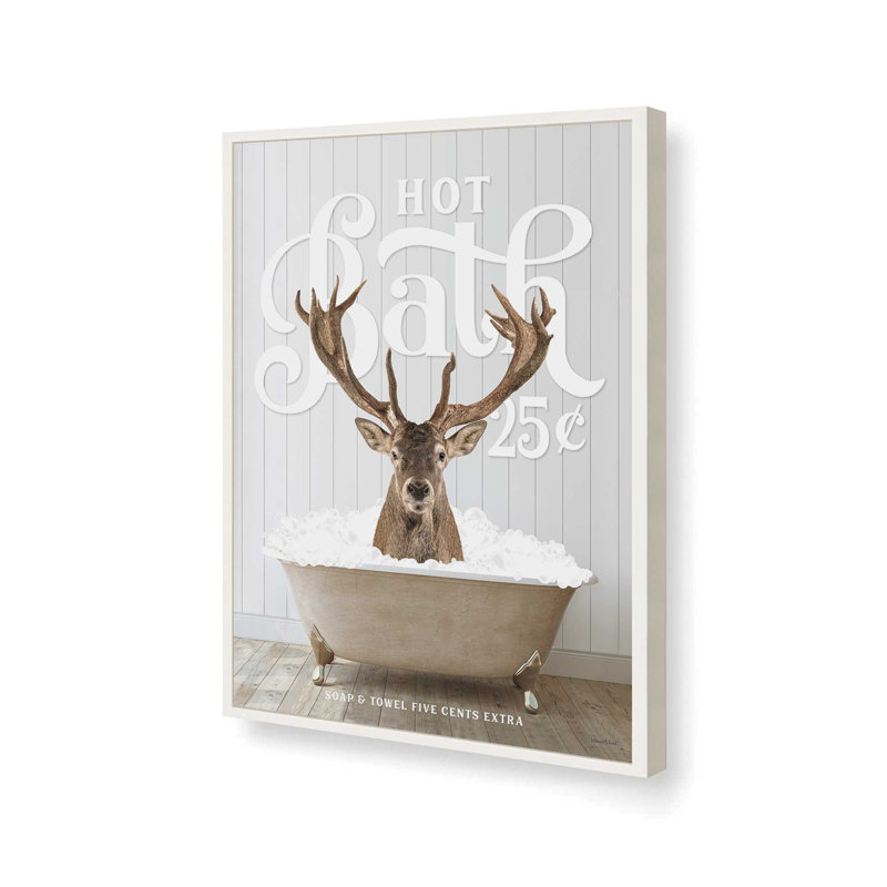 «Deer Hot Bath» par lettrage et doublure, 12 W x 16 H, Impression encadrée, White