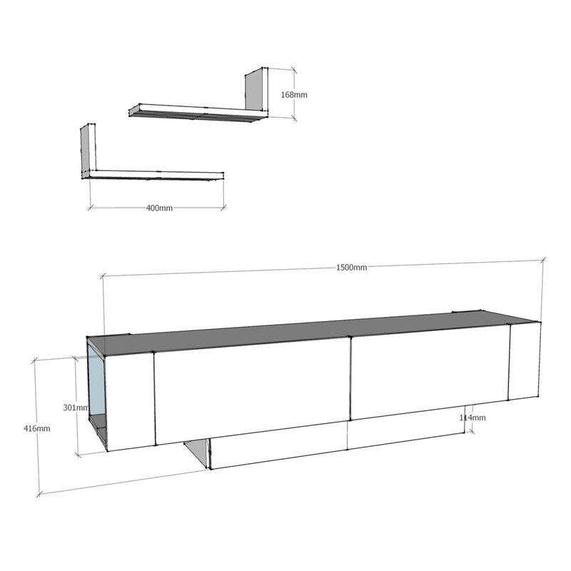 Meuble télé moderne blanc avec tablettes murales (2 pièces), 59,1 po x 16,4 po x 12,4 po | 100% panneau de particules enduit de mélamine, épaisseur: 0,7 pouce | Plusieurs tablettes, solution de rangement murale et élégante pour le salon