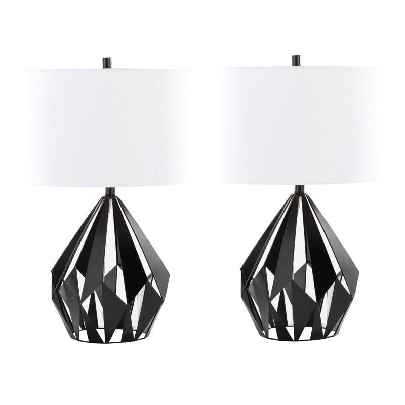 Lampe de table Geome Tri 28 po en métal noir mat avec abat-jour en lin blanc de Grandview Gallery - ensemble de 2