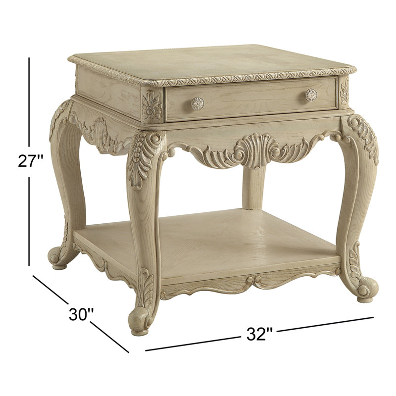 Cha Transitional 30"L Rectangular 1-Drawer End Table with Storage, Antique White, 27" H x 30" W x 32" D