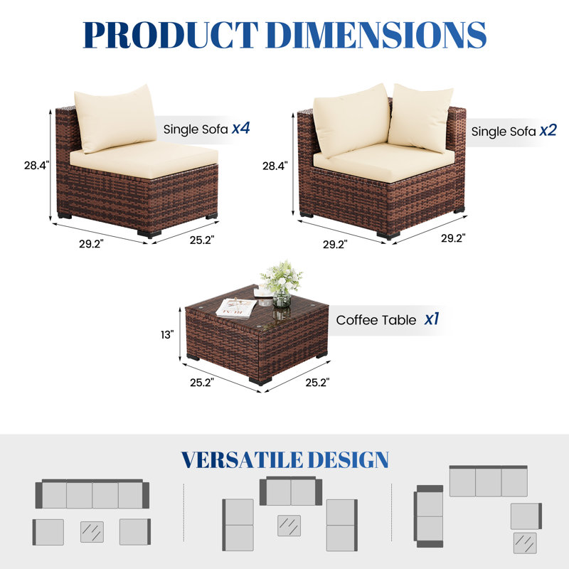 Bhairavi 6 - Person Modular Patio Conversation Set with Cushions, Khaki