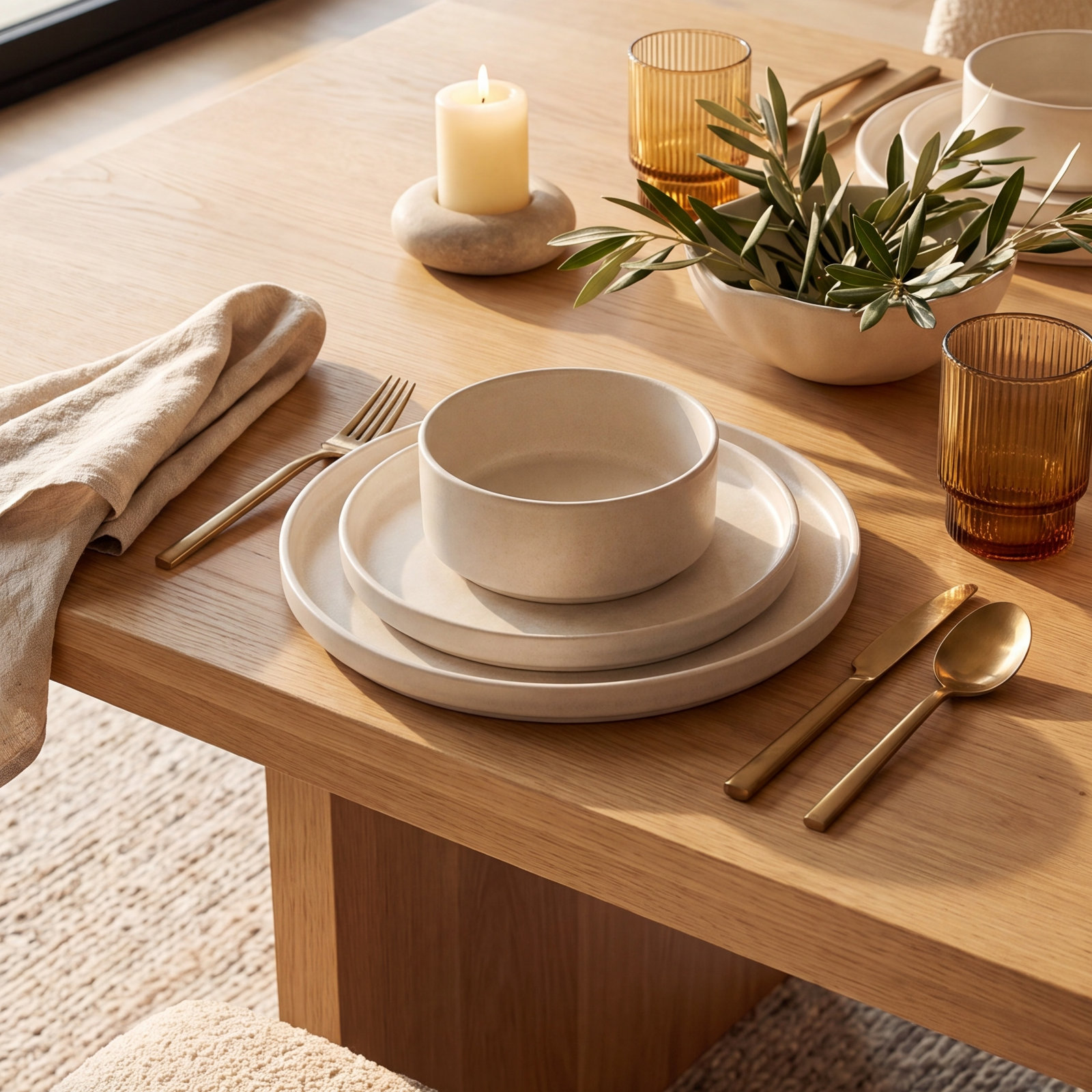 Stoneware Dinnerware Set - Service for 4, Matte White