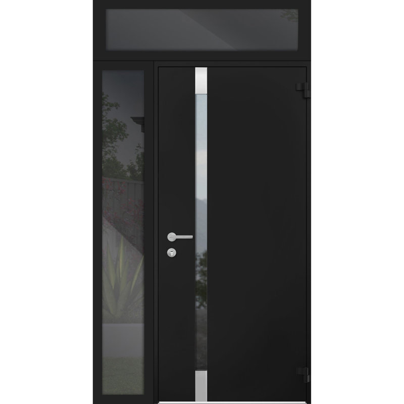 Porte avant en acier pré-suspendue à l'avant / noir Cy77 6777 / inserts en acier inoxydable simples peints modernes - l 36 po x H 80 po - Gauche à la main