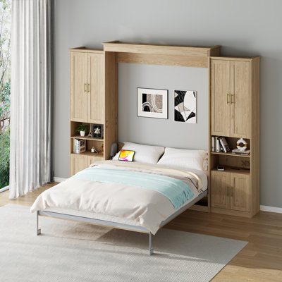 Murphy Bed With Storage Cabinet Shelves, Queen Wall Bed And USB Port