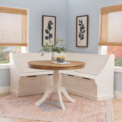 Anastasia Solid Pine Corner Breakfast Nook with Hidden Storage & Pedestal Table Set