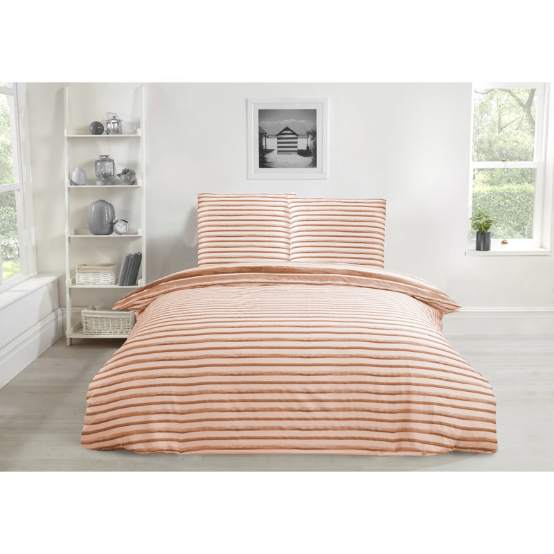 Adeva Striped Duvet Cover Set with Pillowcases Included, Double - 2 Pillowcases (80 x 80 cm), Orange